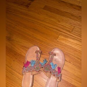 Chinese Laundry Tan Sandals with Colorful Embroidery